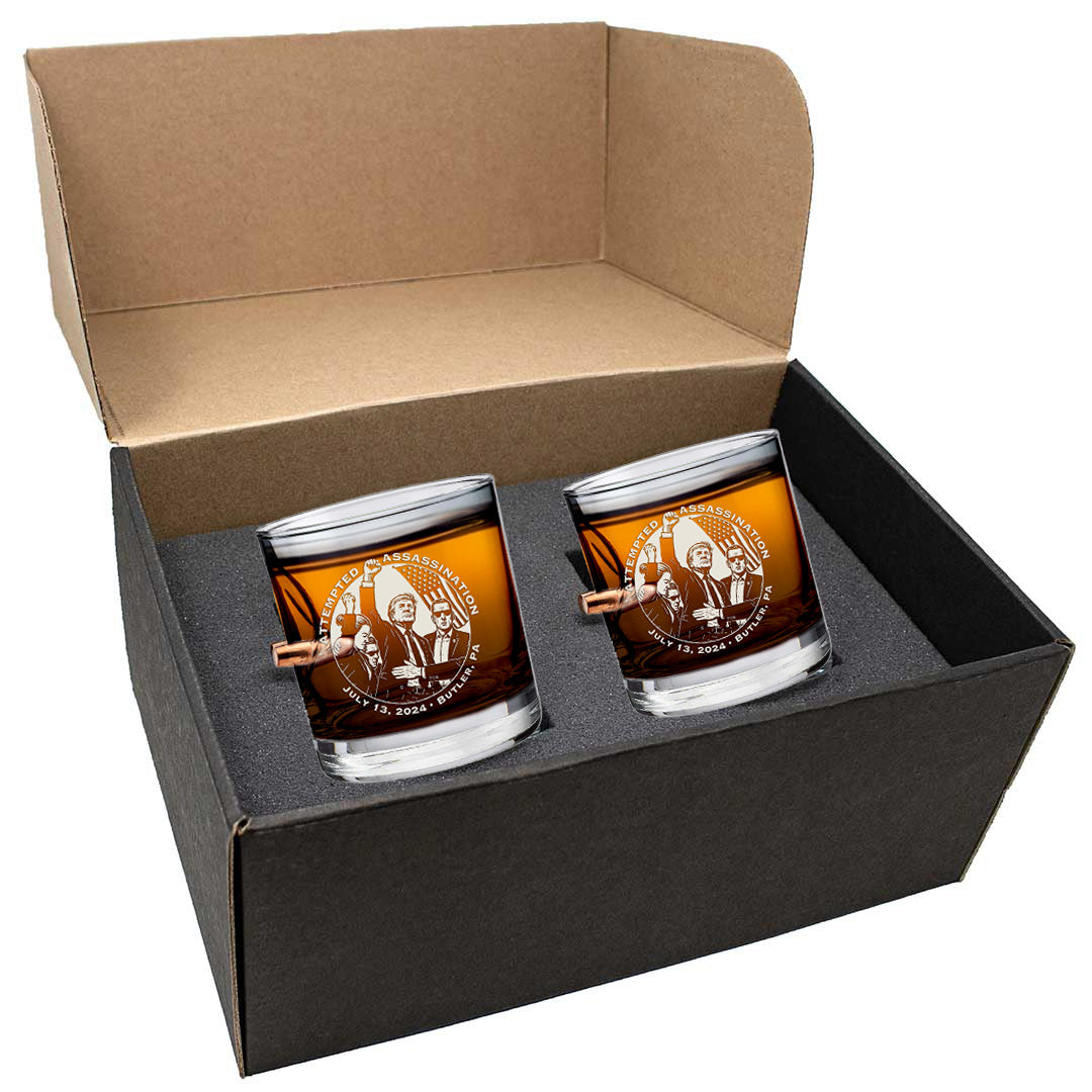 Bulletproof Trump Assassination Attempt Whiskey Glass (2-Sided)