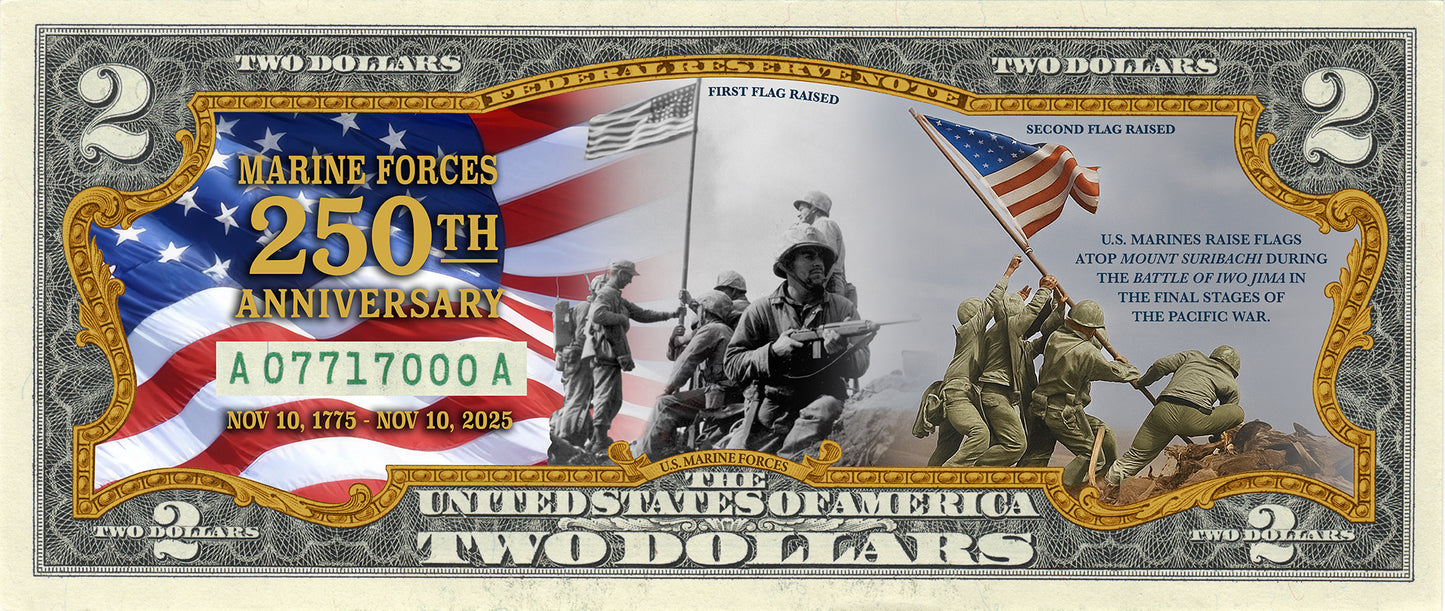 U.S. Marine Forces - 250th Anniversary Tribute - Genuine Legal Tender U.S. $2 Bill