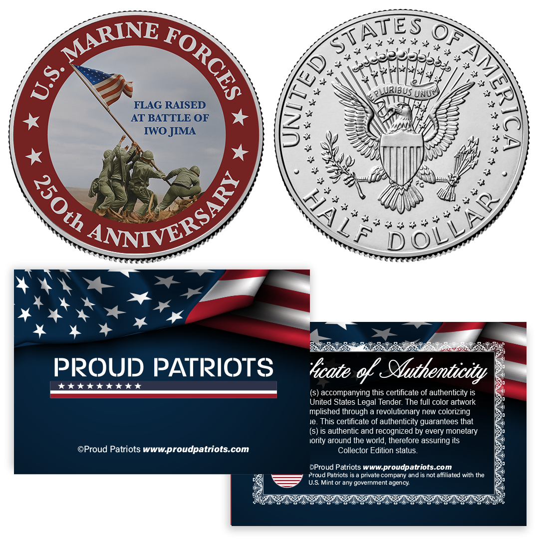 U.S. Marine Forces - 250th Anniversary Tribute Coin - Genuine Legal Tender JFK Half Dollar