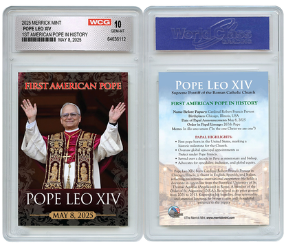 1st American Pope In History - 2025 Official Trading Card Graded GEM-MT 10
