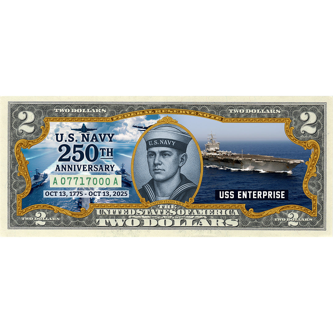 U.S. Navy 250th Anniversary $2 Bill - Genuine Legal Tender