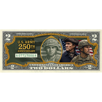 U.S Army 250th Anniversary - Genuine Legal Tender U.S. $2 Bill