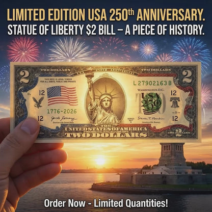 USA 250th Anniversary $2 Bill – Statue of Liberty Edition | Genuine Legal Tender