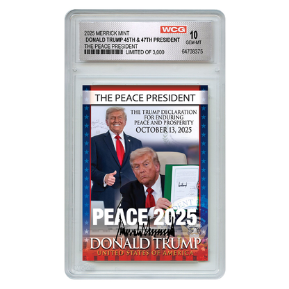 Peace President Individually Numbered (to 3,000) Collectible Card + FREE MATCHING COIN!