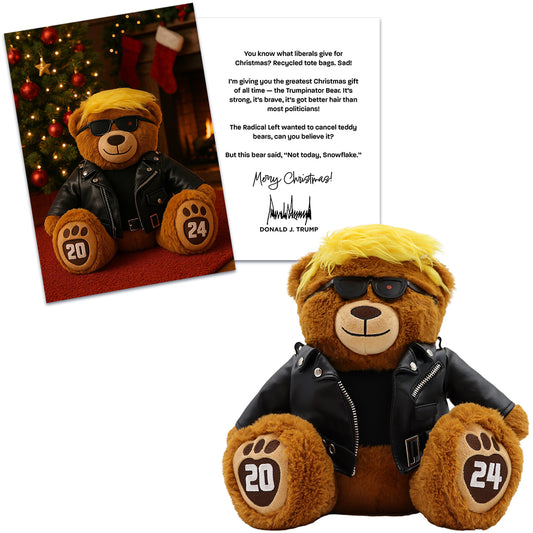 Trumpinator Teddy Bear + Matching Christmas Card (Gift Bundle)