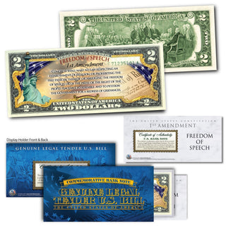 "1st Amendment" - Genuine Legal Tender U.S. $2 Bill - Proud Patriots