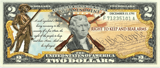 "2nd Amendment" (Muskets) - Genuine Legal Tender U.S. $2 Bill