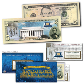 Lincoln Memorial 100th Anniversary - Genuine Legal Tender U.S. $5 Bill - Proud Patriots